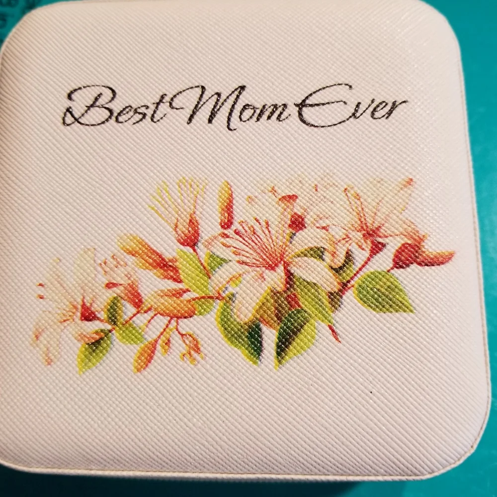 Best Mom Ever Small Travel Jewelry Box with a Free Pair of Earrings & Bear Set